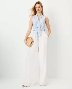 Petite Pleated Wide-Leg Pants - High Waisted Winter White Trousers