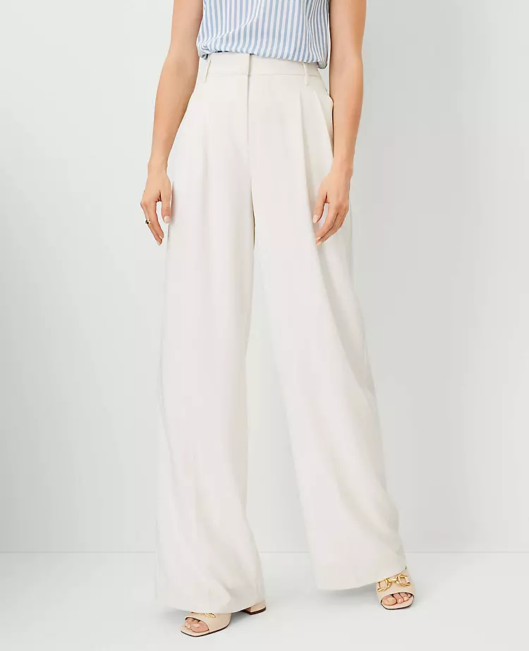Petite Pleated Wide-Leg Pants - High Waisted Winter White Trousers 2 Petite Pleated Wide-Leg Pants - High Waisted Winter White Trousers - Image 2