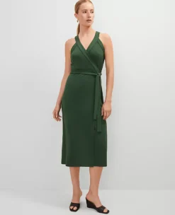 Petite Halter Wrap Midi Dress in Cypress Tree Green