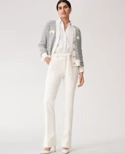 High-Rise Ivory Tie Waist Slim Jeans with Tailored Belt