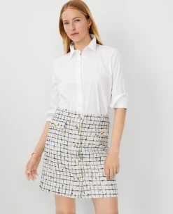 Tweed A-Line Skirt with Buttons - Blue Lake Textured Mini Skirt