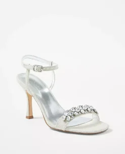 Studio Collection Crystal Skinny Strap Sandals in Ivory Linen
