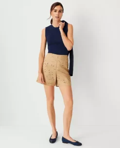 Tailored Petite Side Zip Metro Shorts in Elegant Baguette Embroidery
