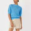 Cerulean Blue Petite Textured Stitch Short Sleeve Sweater