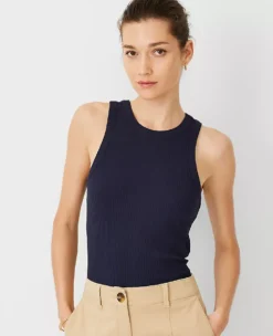 Ann Taylor Petite Ribbed Tank Top in Night Sky