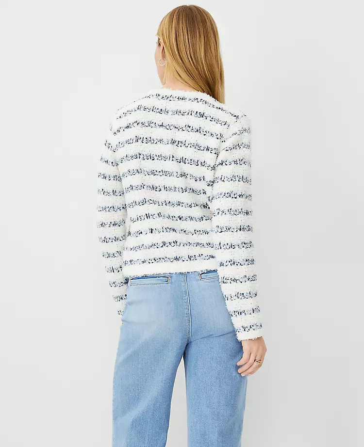 Petite Textured Tweedy V-Neck Sweater Jacket - White Multi 2 Petite Textured Tweedy V-Neck Sweater Jacket - White Multi - Image 2