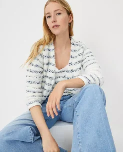 Petite Textured Tweedy V-Neck Sweater Jacket - White Multi 5 Petite Textured Tweedy V-Neck Sweater Jacket - White Multi -Ann Taylor Store 835814 9056 ALT2