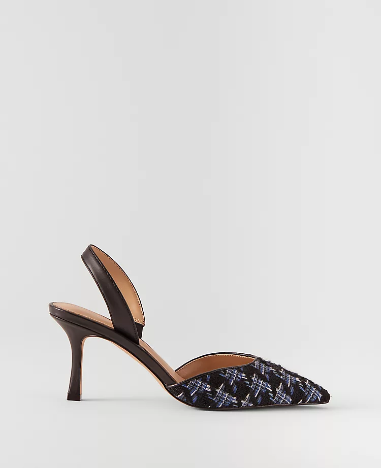 Elegant Black Tweed Slingback Pumps with Padded Footbed 1 Elegant Black Tweed Slingback Pumps with Padded Footbed
