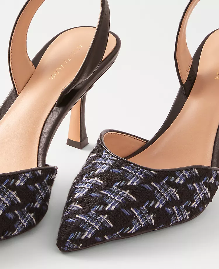 Elegant Black Tweed Slingback Pumps with Padded Footbed 2 Elegant Black Tweed Slingback Pumps with Padded Footbed - Image 2