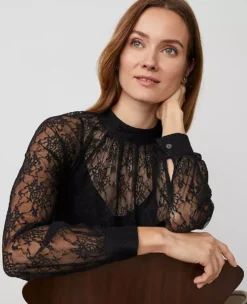 Lace Mock Neck Blouse Black -Ann Taylor Store 836067 2222 ALT2
