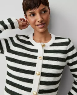 Ann Taylor Weekend Petite Striped Stitched Jacket - Green & White Stripe -Ann Taylor Store 836262 2839 ALT2