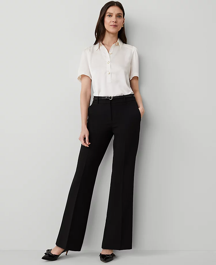 Petite Tailored Flare Trousers - Black Mid-Rise Dress Pants 1 Petite Tailored Flare Trousers - Black Mid-Rise Dress Pants