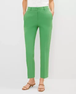Petite Curvy Fit Ankle Pants - Slim High Rise Trousers in Natural Green