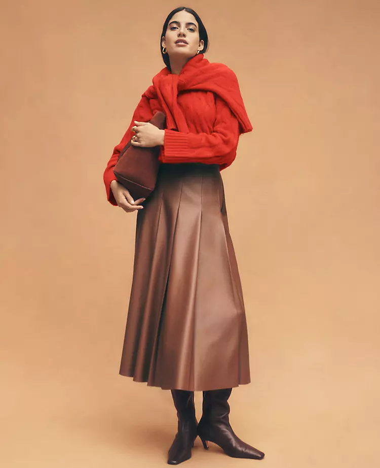 Midnight Mahogany Pleated Faux Leather Midi Skirt 5 Midnight Mahogany Pleated Faux Leather Midi Skirt - Image 5