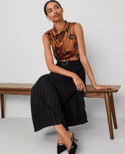 Petite Black Belted Pleated Midi Skirt -Ann Taylor Store 836703 2222 ALT2