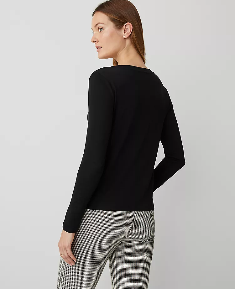 Petite 100% Cotton Long Sleeve Crew Neck Top in Classic Black 2 Petite 100% Cotton Long Sleeve Crew Neck Top in Classic Black - Image 2
