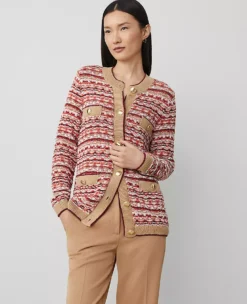 Orange Multi Tweed Stitch Cardigan - Women's Button Front Sweater