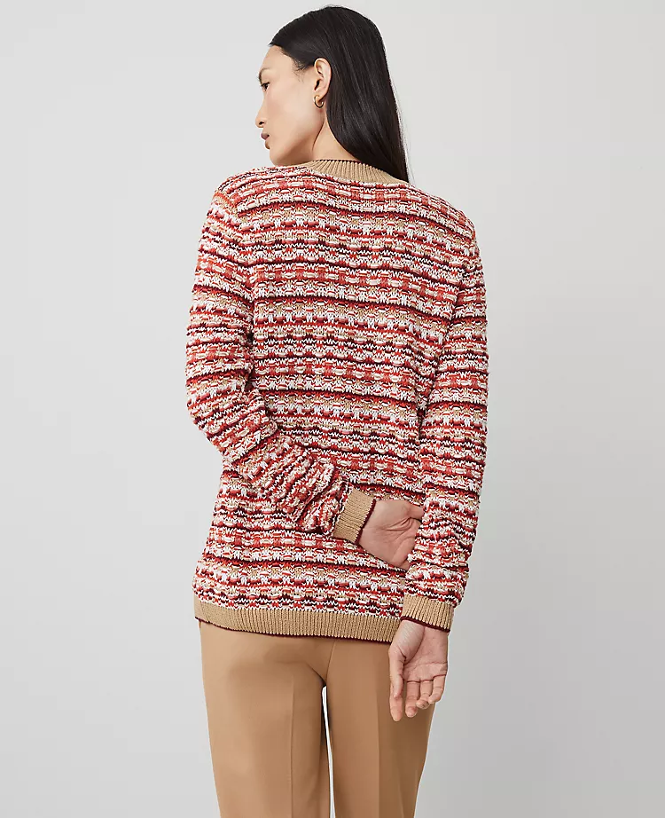 Orange Multi Tweed Stitch Cardigan - Women's Button Front Sweater 2 Orange Multi Tweed Stitch Cardigan - Women's Button Front Sweater - Image 2