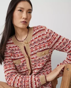 Orange Multi Tweed Stitch Cardigan - Women's Button Front Sweater 5 Orange Multi Tweed Stitch Cardigan - Women's Button Front Sweater -Ann Taylor Store 836864 0633 ALT2