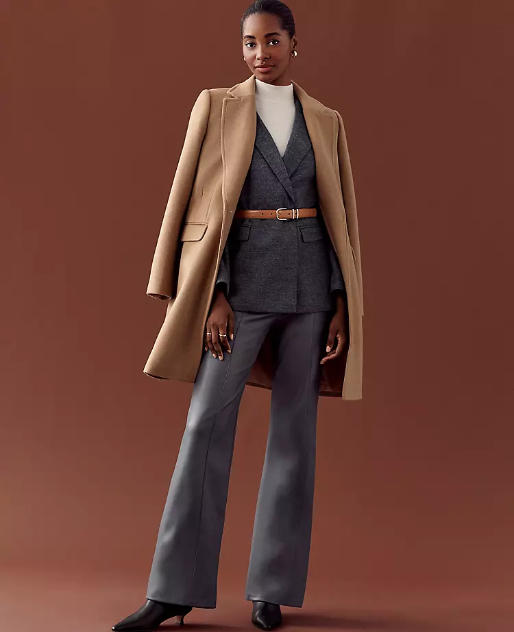 Petite Jayne Faux Leather Flare Trouser - Alley Grey 1 Petite Jayne Faux Leather Flare Trouser - Alley Grey