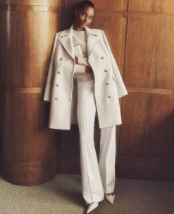 Petite Wide-Leg Dress Pants in Winter White - High-Rise Silhouette