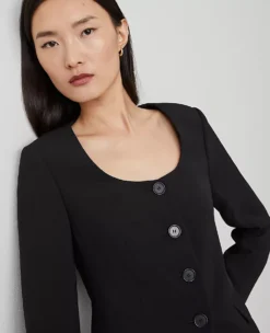 Tailored Women's Fluid Crepe U-Neck Jacket - Sleek Black Professional Blazer -Ann Taylor Store 837100 2222 ALT2
