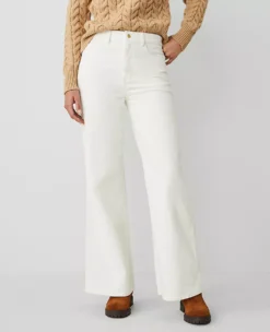 Petite Wide-Leg Corduroy Pants - Winter White High-Rise Trousers -Ann Taylor Store 837203 9192 ALT1