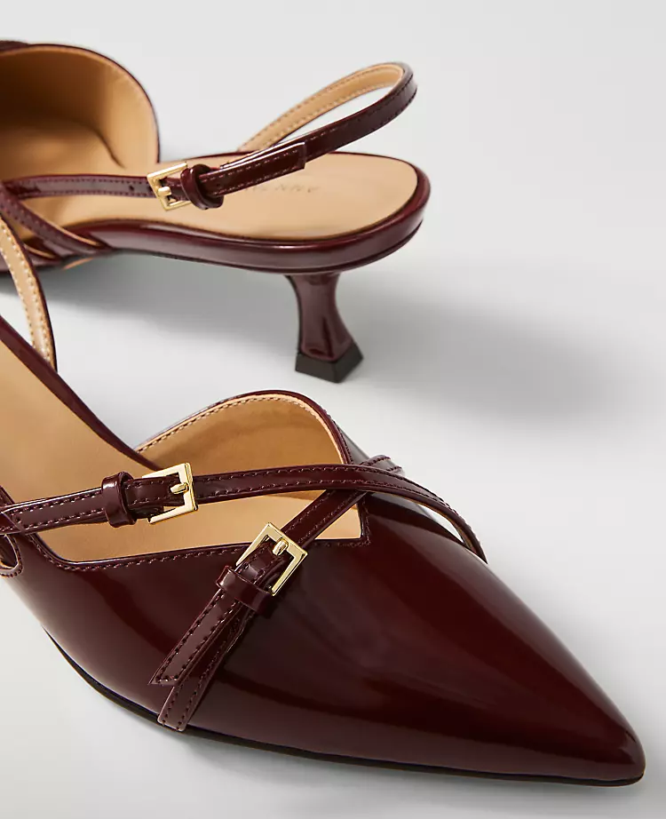 Elegant Dark Burgundy Strappy Pointy Toe Leather Pumps with Comfort Padded Footbed 2 Elegant Dark Burgundy Strappy Pointy Toe Leather Pumps with Comfort Padded Footbed - Image 2