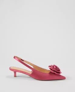 Elegant Rosette Satin Slingback Pumps with Comfortable Low Heel