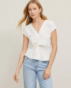 Knotted V-Neck Top Winter White