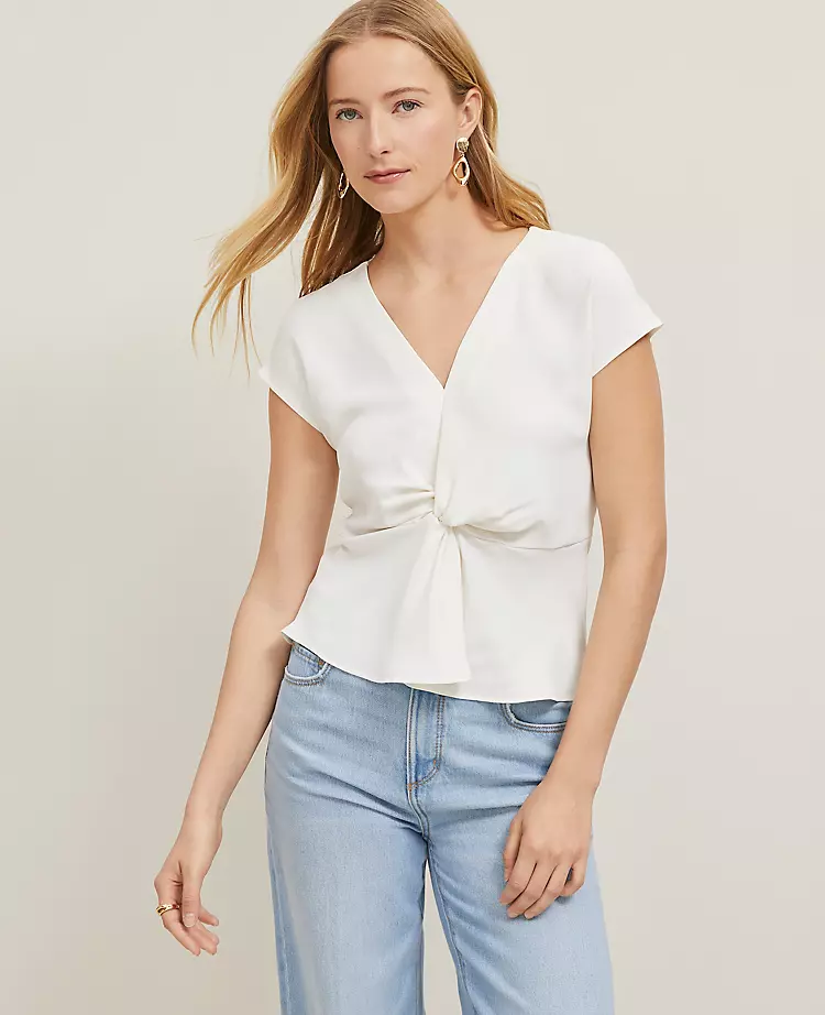 Knotted V-Neck Top Winter White 1 Knotted V-Neck Top Winter White