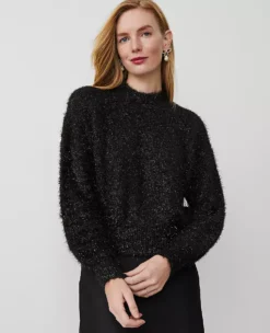 Petite Metallic Tinsel Wedge Sweater in Black