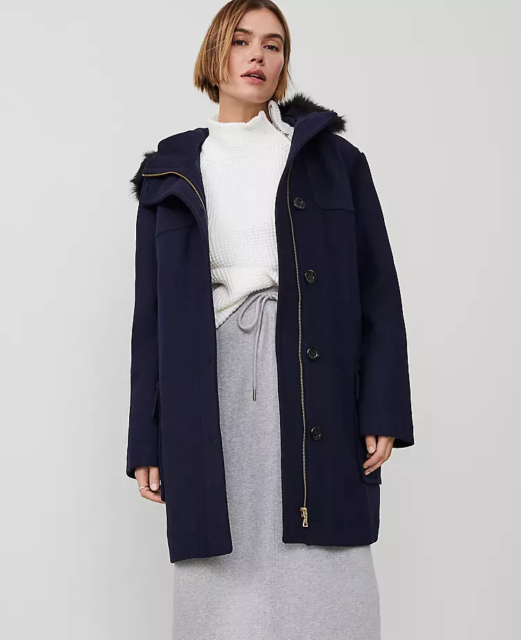 Weekend Collection Faux Fur Trim Duffle Coat Night Sky 2 Weekend Collection Faux Fur Trim Duffle Coat Night Sky - Image 2