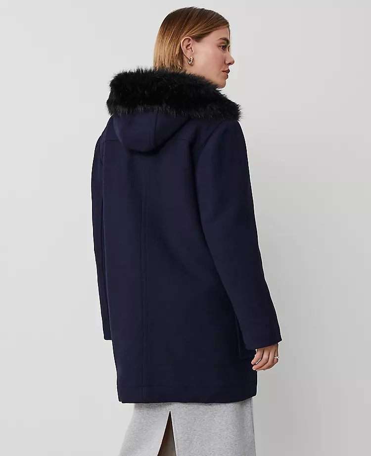 Weekend Collection Faux Fur Trim Duffle Coat Night Sky 3 Weekend Collection Faux Fur Trim Duffle Coat Night Sky - Image 3