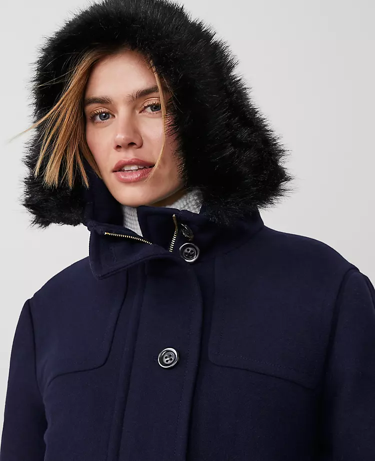Weekend Collection Faux Fur Trim Duffle Coat Night Sky 4 Weekend Collection Faux Fur Trim Duffle Coat Night Sky - Image 4
