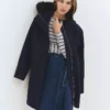 Weekend Collection Faux Fur Trim Duffle Coat Night Sky
