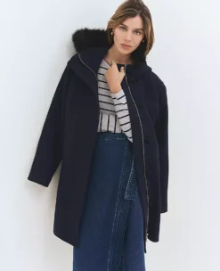 Weekend Collection Faux Fur Trim Duffle Coat Night Sky