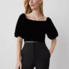 Elegant Petite Puff Sleeve Scoop Neck Top in Black
