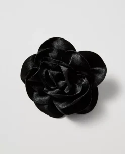 Elegant Black Crystal Rosette Flower Brooch Pin