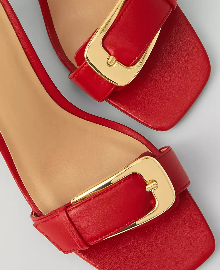 Bright Cherry Leather Kitten Heel Sandals with Stylish Chunky Buckle 2 Bright Cherry Leather Kitten Heel Sandals with Stylish Chunky Buckle - Image 2