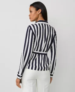 Petite Striped Collared Wrap Blouse - Flattering Night Sky Waist-Defining Top -Ann Taylor Store 837805 518676 ALT1