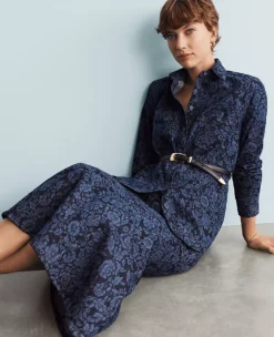 Petite Floral Flared Denim Shirt - Slimming Tie-Waist Blouse