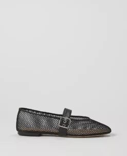 Breathable Mesh Buckled Ballet Flats in Classic Black