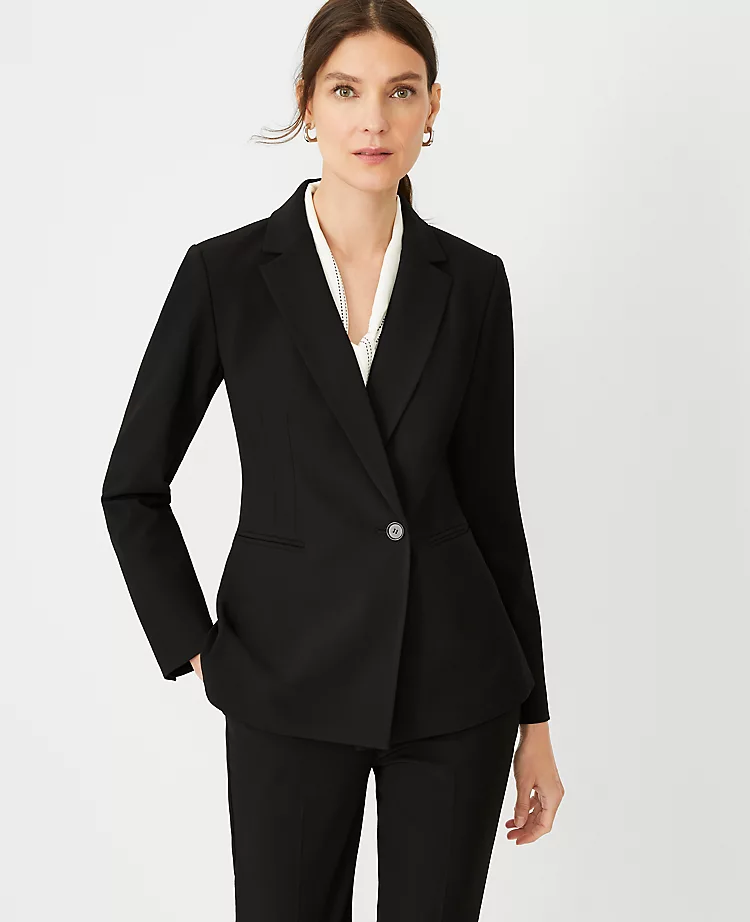 Petite Fitted Double Breasted Blazer in Wrinkle-Resistant Bi-Stretch Black 1 Petite Fitted Double Breasted Blazer in Wrinkle-Resistant Bi-Stretch Black