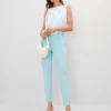 Gulf Stream Blue Cotton Slim Fit Crop Pants with Side Slits