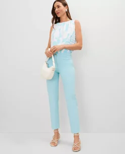 Gulf Stream Blue Cotton Slim Fit Crop Pants with Side Slits