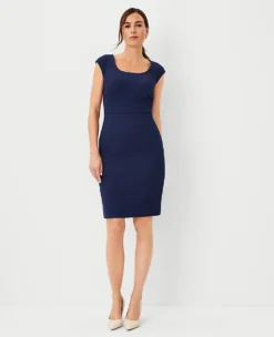 Petite Bi-Stretch Scoop Neck Sheath Dress - Curvy Fit Sapphire