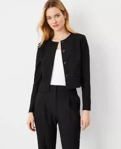 Tailored Crew Neck Stretch Suit Jacket - Seasonless Black Blazer