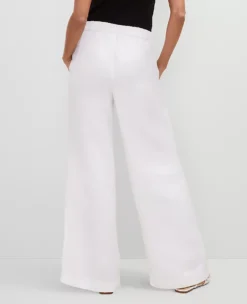 Petite High-Waisted White Linen Blend Wide Leg Palazzo Pants -Ann Taylor Store 840267 9000 ALT2