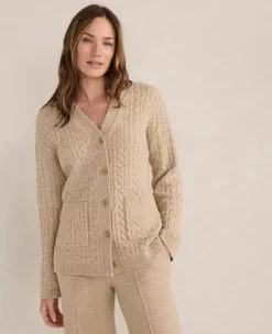 Haven Well Within Organic Cotton Blend Gradient Cable Cardigan Cashew Tan